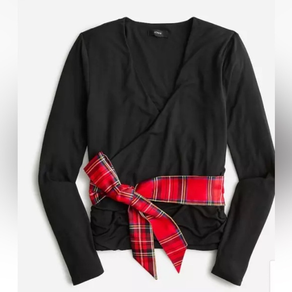 J.Crew Womens Formknit Long Sleeve Wrap Tartan Plaid Top Black Size Small BM345 - Picture 3 of 10